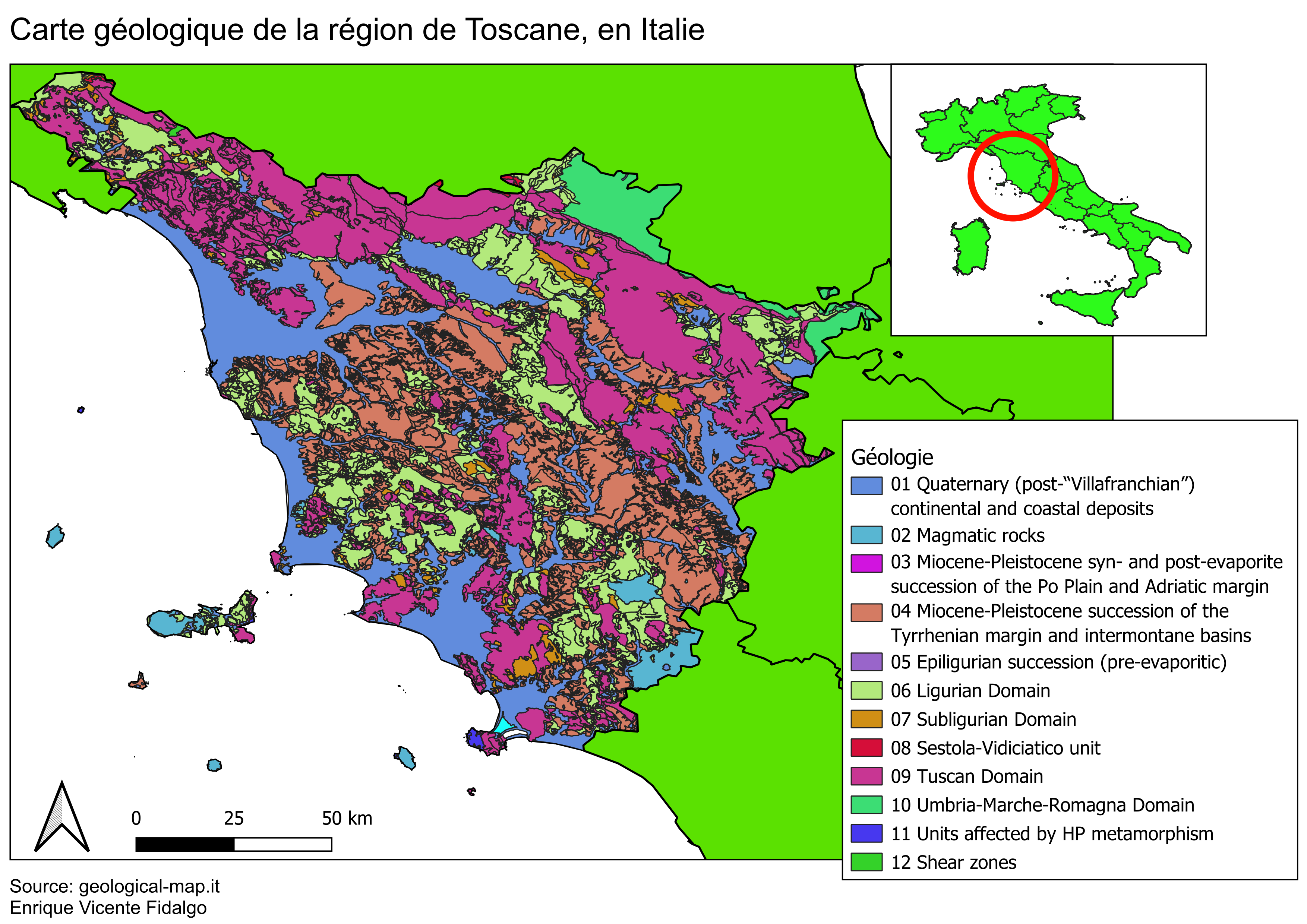 Carte geologique de la Toscane