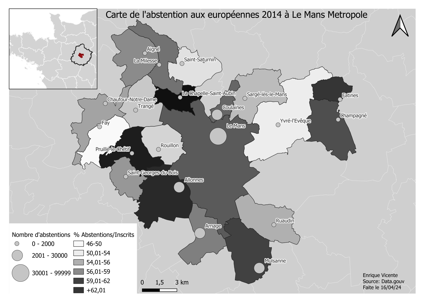 Taux d'abstention aux élections européennes de 2014 dans la métropole du Mans